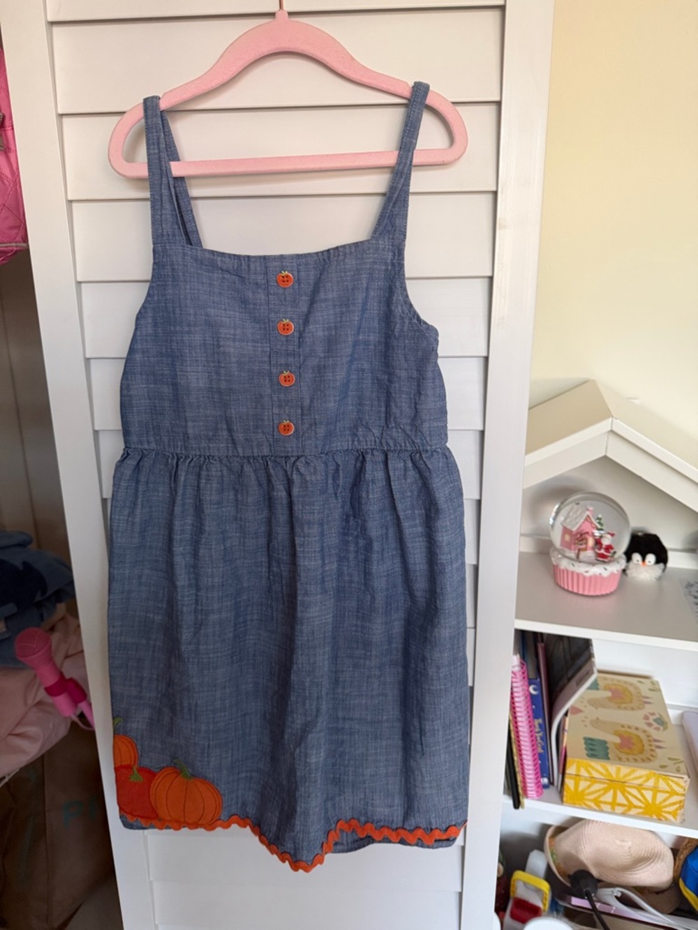 Gymboree Blue Chambray Dress with Orange Pumpkin Hem